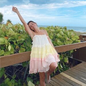 A8 - 418 Vestique tiered and ruffled rainbow dress size large